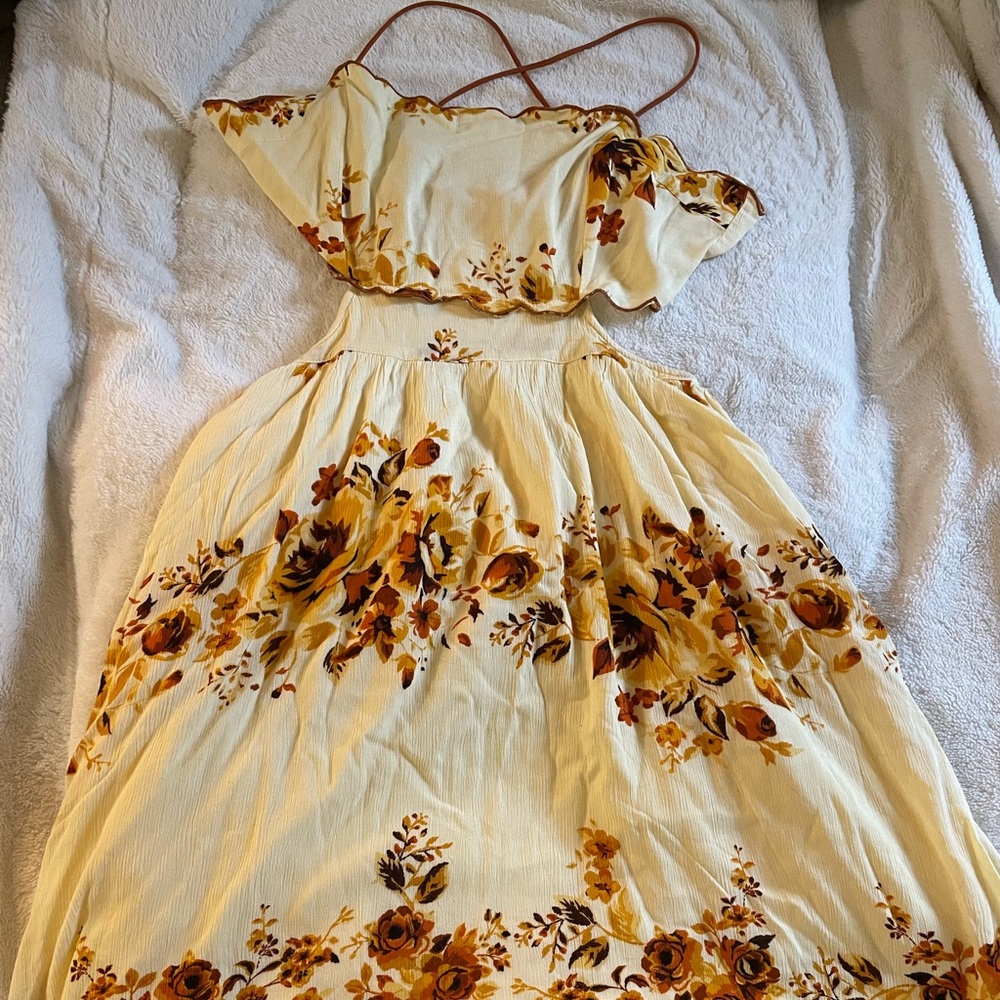 Cream Maxi Dress with Mustard Floral Print